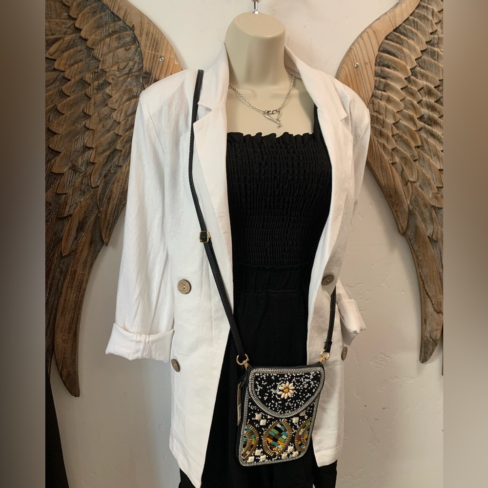 White linen blend blazer NWT